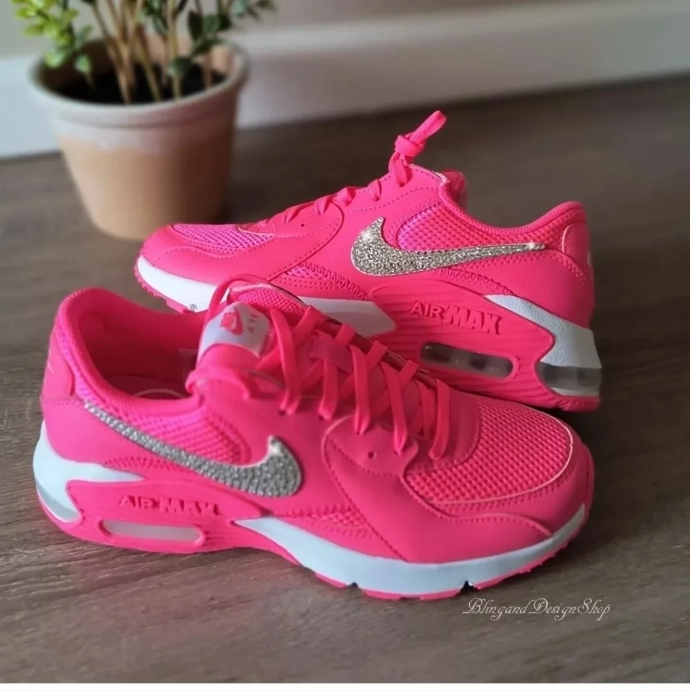 Nike Air Max Excee Womens Pink Sneakers Shoes Made with Swarovski Crystals